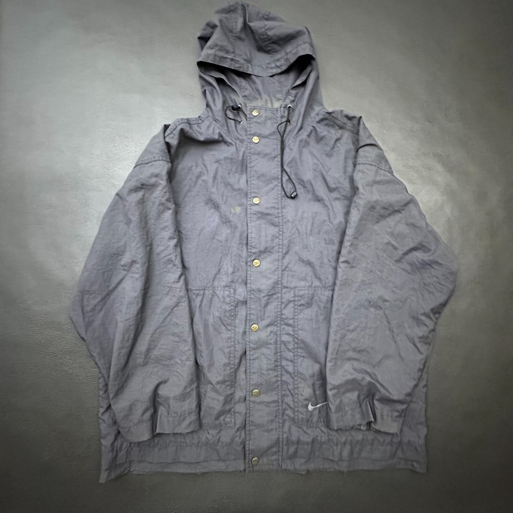 Vintage Nike Chore Jacket Mens Medium Gray Windbreaker 1990s Skate Oversized Y2k